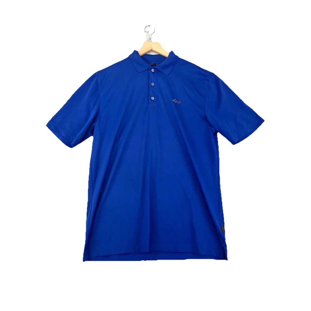 Greg Norman Five Iron Polo Shirt Men M Blue Play‎ Dry Shark Logo Tasso Elba